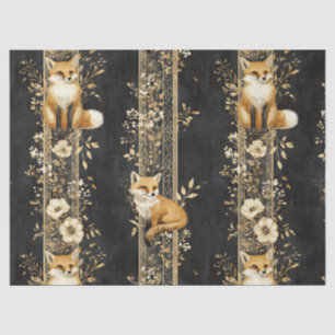 Black Gold Victorian Fox Botanical Pattern Tissue Paper