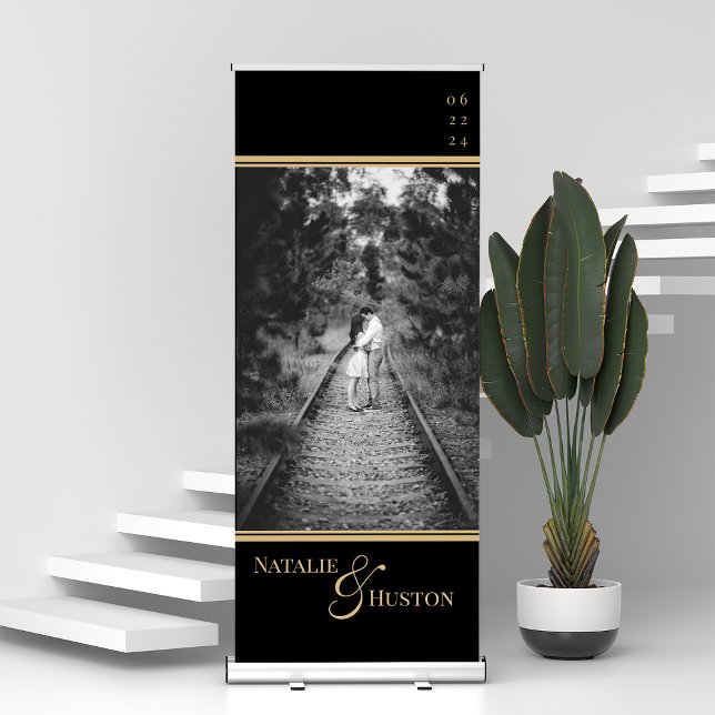 Black Gold Victorian Personalized Wedding Elegant Retractable Banner (Creator Uploaded)