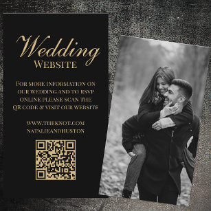 Black Gold Victorian RSVP QR Code Wedding Website Enclosure Card