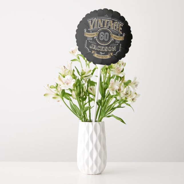 Black & Gold Vintage Aged To Perfection Birthday Balloon (Vase)