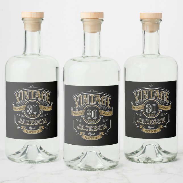 Black & Gold Vintage Aged To Perfection Birthday Liquor Bottle Label (Bottles)
