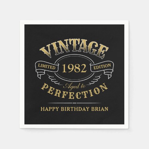 Black Gold Vintage Aged To Perfection birthday Nap Napkins