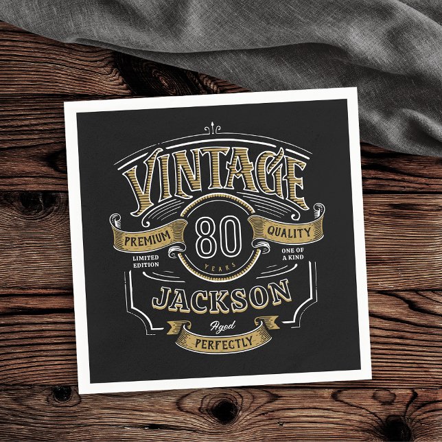 Black & Gold Vintage Aged To Perfection Birthday Napkins (Black & Gold Vintage Aged To Perfection Birthday Napkins)