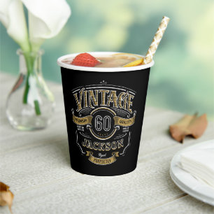 Black & Gold Vintage Aged To Perfection Birthday Paper Cups