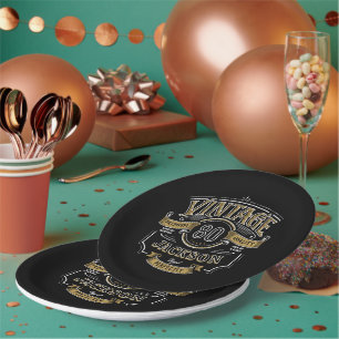 Black & Gold Vintage Aged To Perfection Birthday Paper Plates