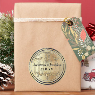 Black & Gold Vintage Chandelier Love Bird Wedding Classic Round Sticker