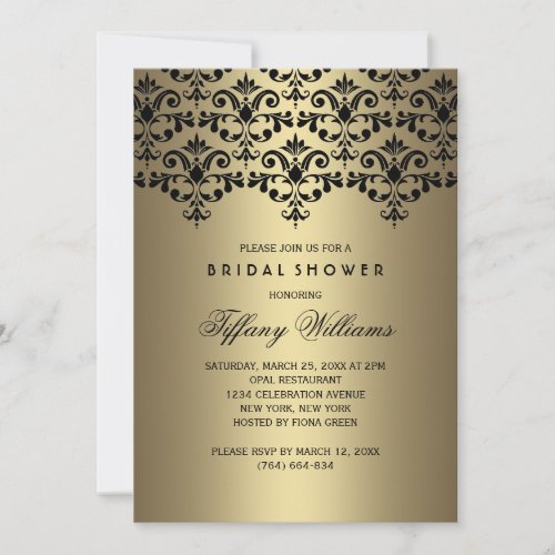 Black &amp; Gold Vintage Damask Bridal Shower Invite