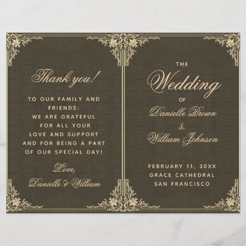 Black Gold Vintage Elegant Folded Wedding Program