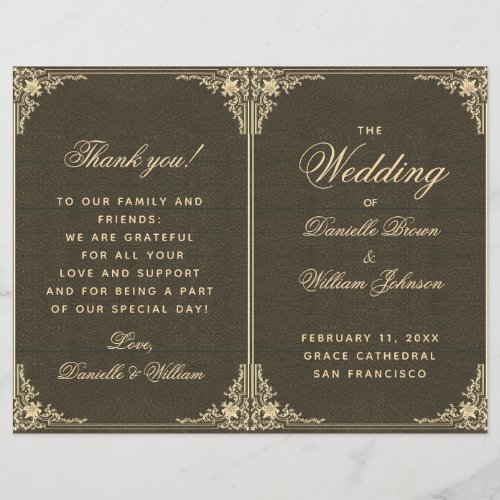Black Gold Vintage Elegant Folded Wedding Program