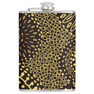 Black Gold Vintage Ethnic Floral Pattern Vinyl Flask