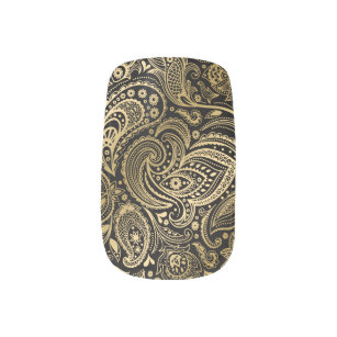 Black & Gold Vintage Floral paisley pattern Minx Nail Wraps