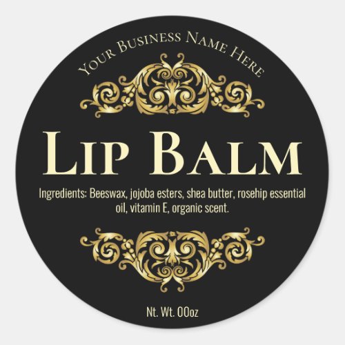 Black Gold Vintage Flourish Lip Balm Pot Labels