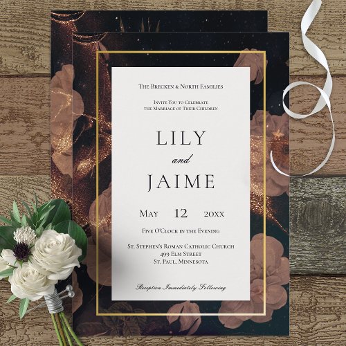 Black  Gold Vintage Glam Floral Wedding Invitation