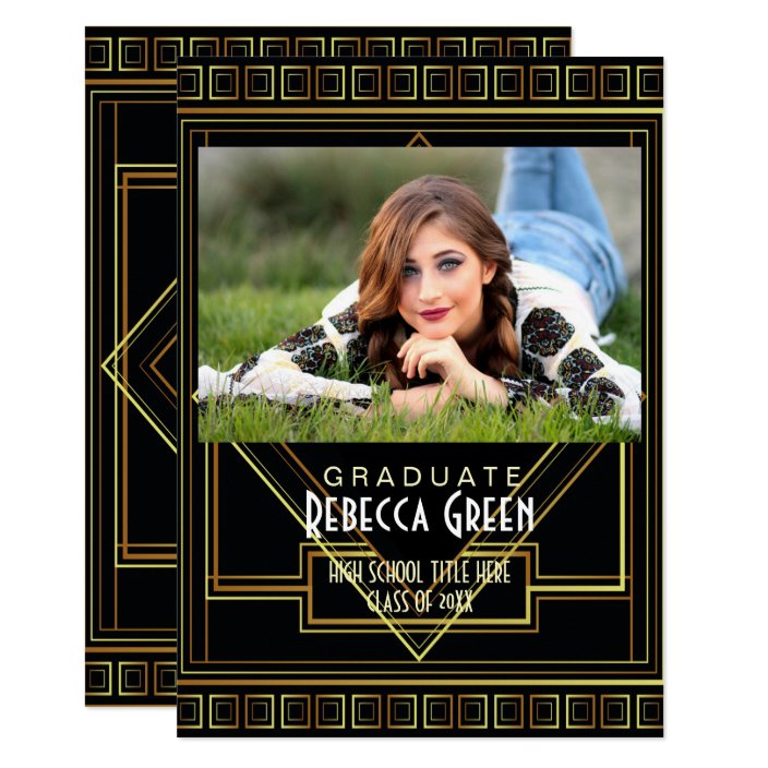 Black Gold Vintage Great Gatsby Graduation Party Invitation Zazzle Com