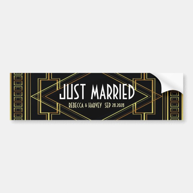 black gold vintage great gatsby just married bumper sticker (Front)