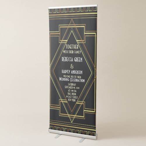 black gold vintage great gatsby wedding reception retractable banner