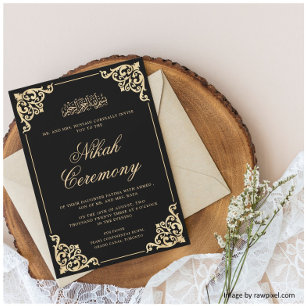 Black Gold Vintage Islamic Muslim Wedding Invitation