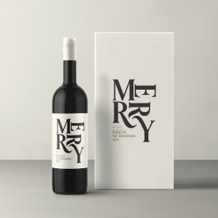 Black & gold vintage merry chritsmas favor gift wine label
