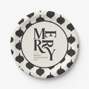 Black & gold vintage merry chritsmas party paper plates