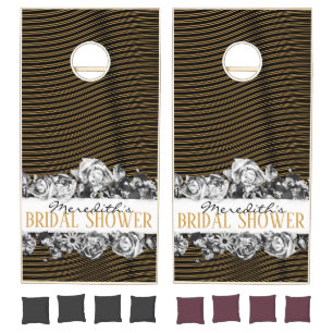 Black & Gold Vintage & Modern Luxury Bridal Shower Cornhole Set