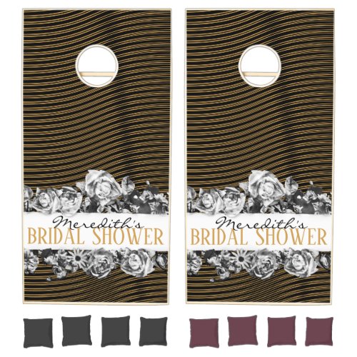 Black  Gold Vintage  Modern Luxury Bridal Shower Cornhole Set