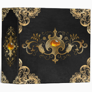Black gold Vintage Ornate Gold 3 Ring Binder