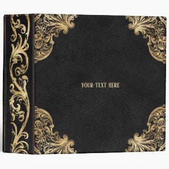 Black Gold Vintage Ornate Gold 3 Ring Binder by graphicdesign at Zazzle