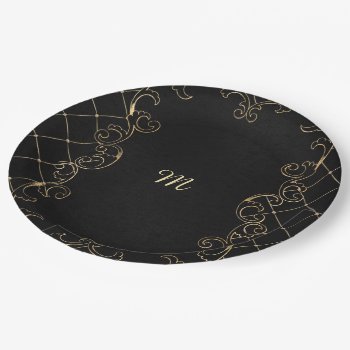 Black Gold Vintage Ornate Gold Paper Plates by graphicdesign at Zazzle