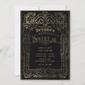 Black & Gold Vintage Victorian Deco Sweet 16 Party Invitation (Front)