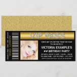 Black Gold VIP Pass Ticket Birthday Party Invitation