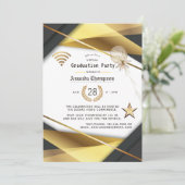 Black & Gold Virtual Graduation Party Certificate Invitation (Standing Front)