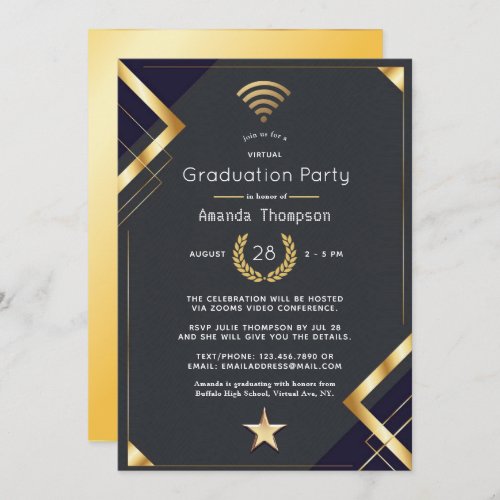 Black  Gold Virtual Graduation Party Certificate Invitation