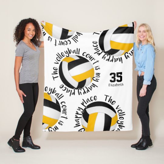 black gold volleyball court happy place typography fleece blanket