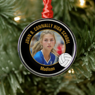 Black Gold Volleyball Player Photo Christmas Metal Ornament