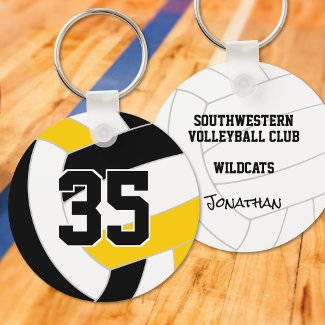 Black gold volleyball team colors keychain