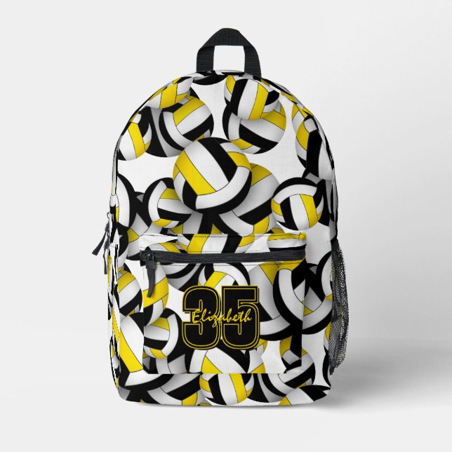 black gold volleyball team colors patterned  printed backpack (Front)