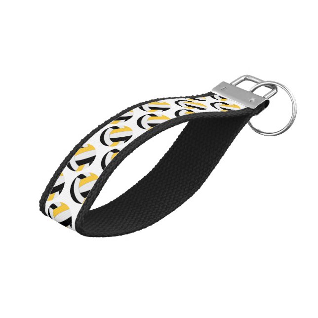 black gold volleyballs pattern wrist keychain (Angled Up)