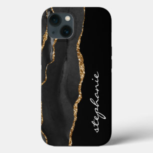 Black Gold Watercolor Agate Personalized iPhone 13 Case