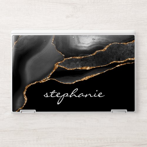 Black Gold Watercolor Agate Personalized HP Laptop Skin