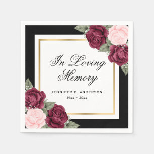 Black Gold Watercolor Floral Memory Funeral Napkins
