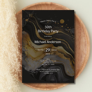 Black Gold Watercolor Wash 50th Birthday For Him Invitation
