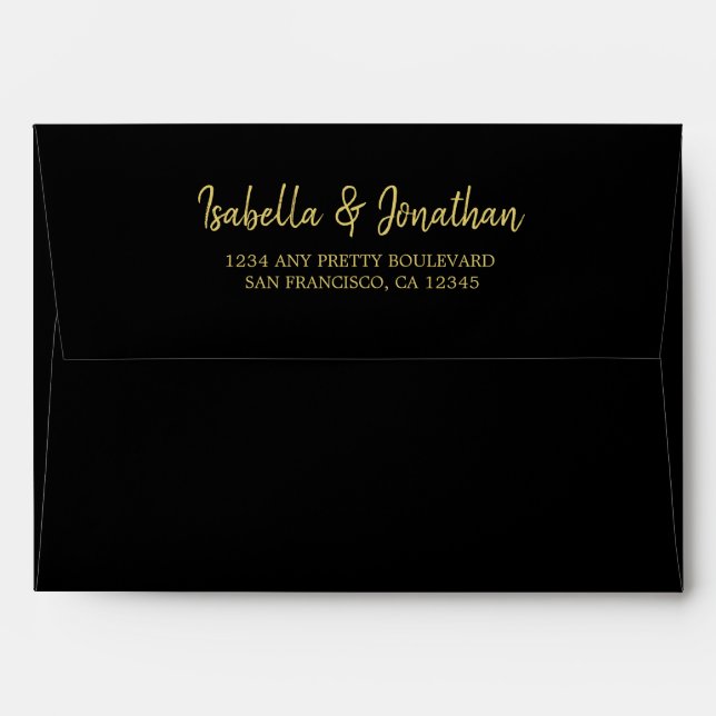black gold watercolor wedding envelope (Back (Top Flap))