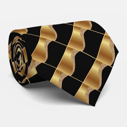 BLACK GOLD WAVE GEOMETRIC ABSTRACT TIE