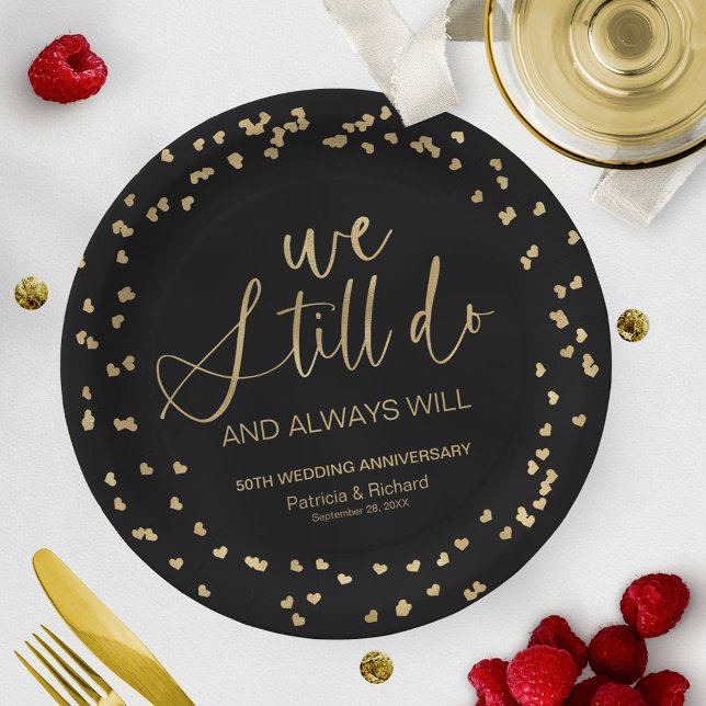 Black Gold We Still Do Wedding Vow Renewal Paper Plates (Creator Uploaded)