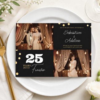 Black & Gold Wedding Anniversary Photo Collage Invitation