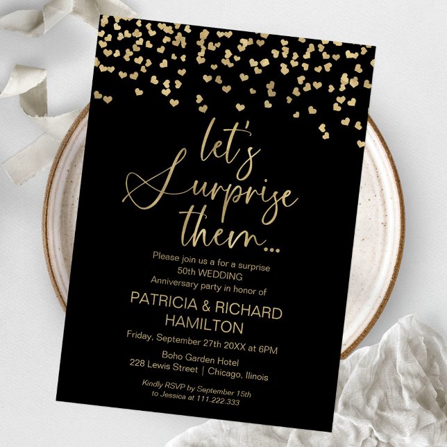 Black Gold Wedding Anniversary Surprise Party Invitation (Creator Uploaded)