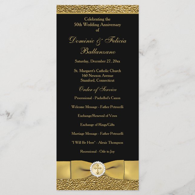 Black Gold Wedding Anniversary Vow Renewal Program (Front)