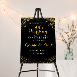 Black Gold Wedding Anniversary Welcome Board 