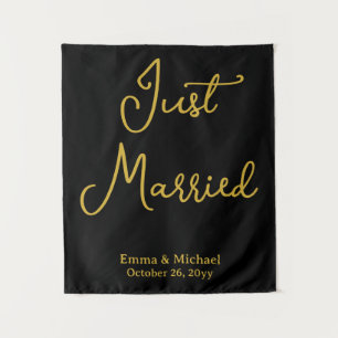 Black & Gold Wedding Banner Personalized Ceremony Tapestry