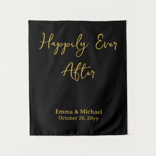 Black & Gold Wedding Banner Personalized Reception Tapestry (Front)